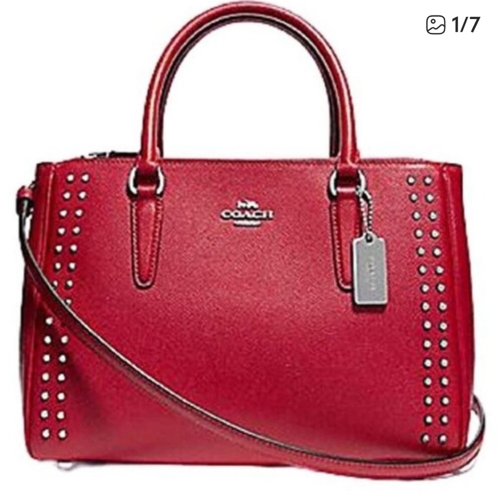 Coach Red Studded Leather Satchel